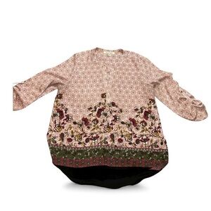 Black Rainn Pink and Green Floral Blouse